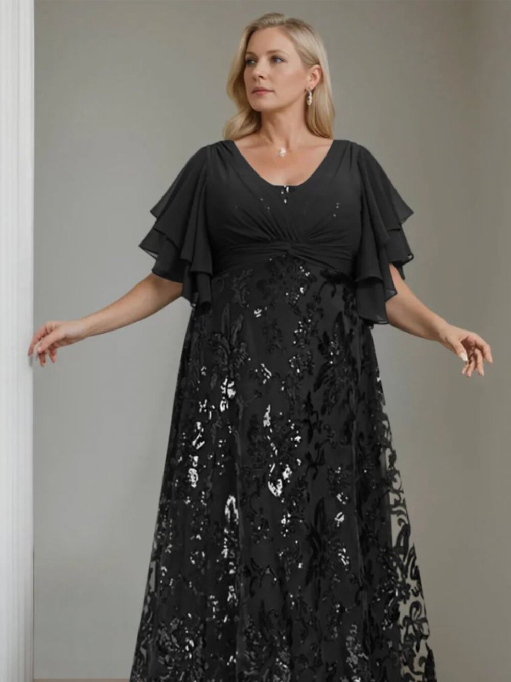 NWT Black Sequin and Chiffon Mother of the Bride/Groom Dress